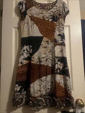 Patchwork Floral & Leopard Mini Dress in Brown and Black